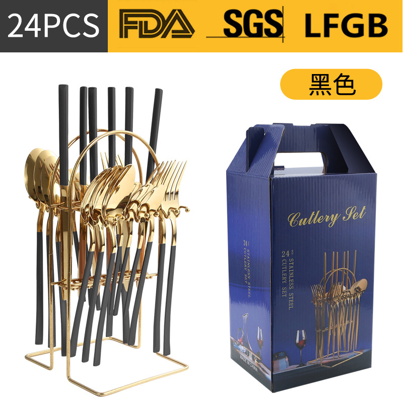 Amazon Venta caliente vajilla de acero inoxidable 24 piezas traje transfronterizo producto Caballero 4 piezas principales cuchillo de comida occidental, tenedor y cuchara traje