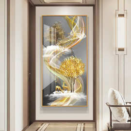 轻奢入户玄关装饰画现代简约高级感高档墙壁画走廊过道发财鹿挂画