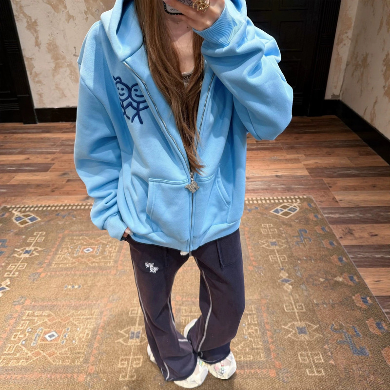 Original design! Matchman hooded zip-up sweatshirt for women, cartoon loose casual fleece cardigan jacket, 2026 new model