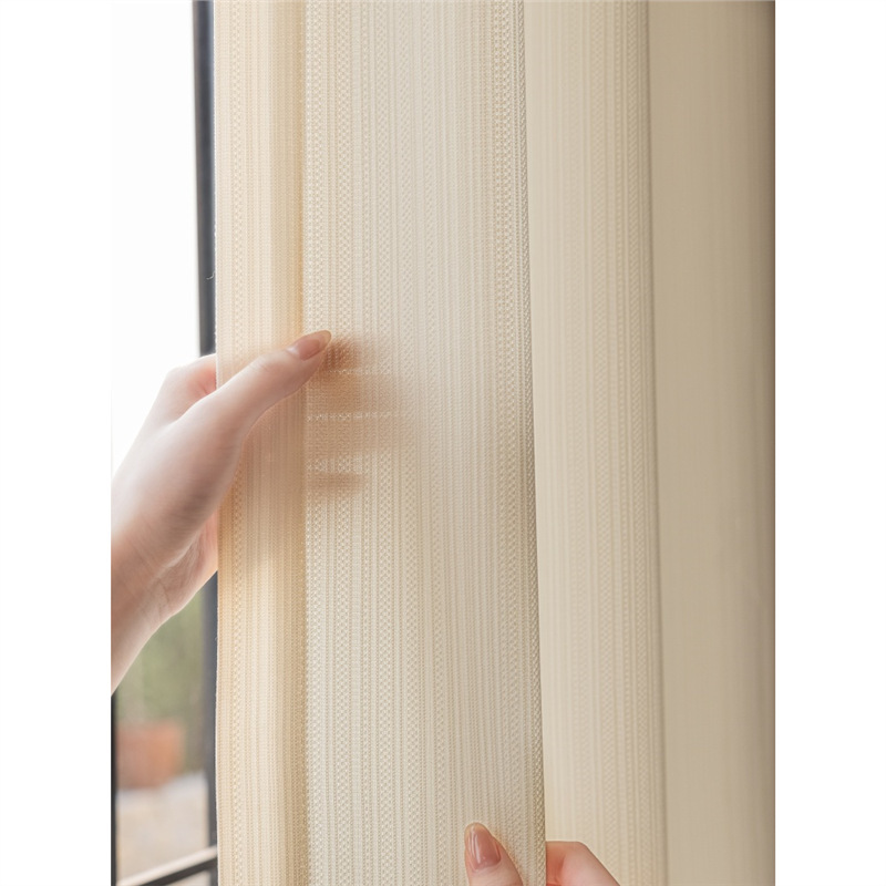French Cream Vertical Strip Mirror Gauze Curtains Bedroom Living Room Balcony Window Screen Light-Impermeable Insulated Korean Gauze