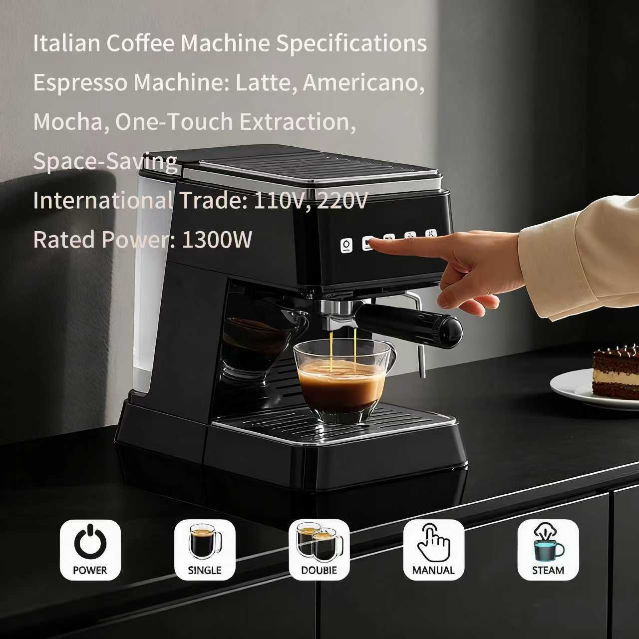 Italian Semi-Automatic Coffee Machine Cross-Border Water Storage Concentrated Extraction Integrated Coffeemachine110V Us Standard