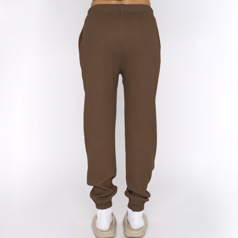 Spring Summer Solid Color Waffle round Neck Short Sleeve Women Clothing Casual Trousers Sets