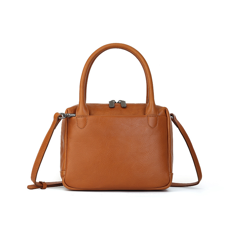 Women's Large Capacity New Genuine Leather Retro Commuter Boston Square Bag Casual Simple Luxury Handbag - Thumbnail 5