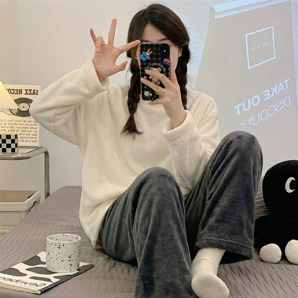 Pijama de mujer de franela y coralina, conjunto cálido y suave para otoño e invierno, moda femenina, venta directa de fábrica