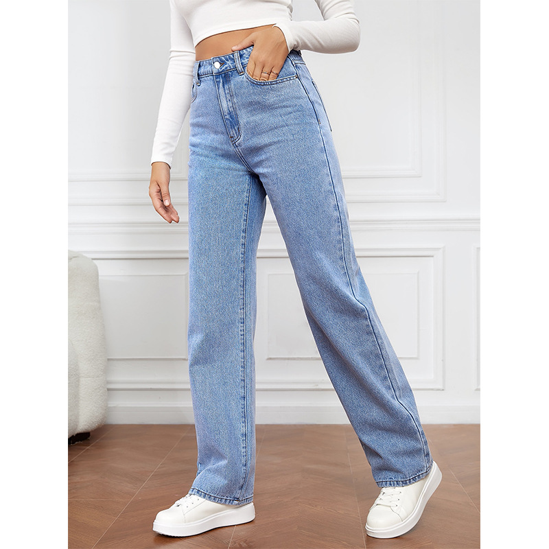 Women's Gender Pocket Design Casual Style Women's Street Casual Solid Color Full Length Pocket Jeans