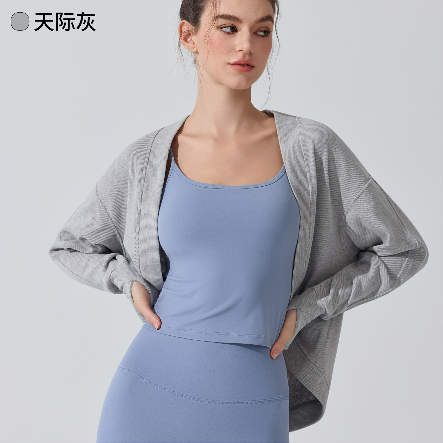 Europa y Estados Unidos transfronterizos camisa de manga larga piel transpirable pilates fitness yoga chaqueta de invierno cardigán suelto image 10