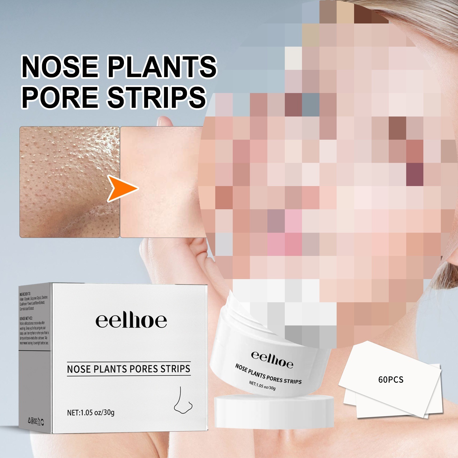 30g Deep Cleansing Blackhead Remover Nose Mask Pore Strip 60