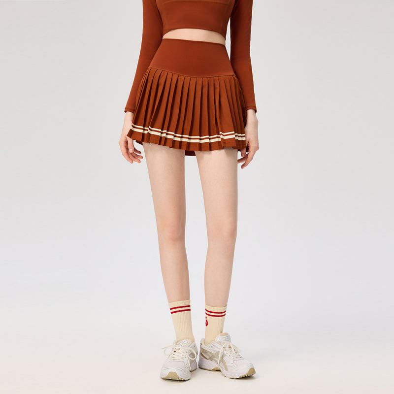 Tenis delgado, falda de bolsillo, plegado deportivo alto elástico, falda corta de dos piezas, cremallera de cuello alto, camisa deportiva de manga larga, mujer