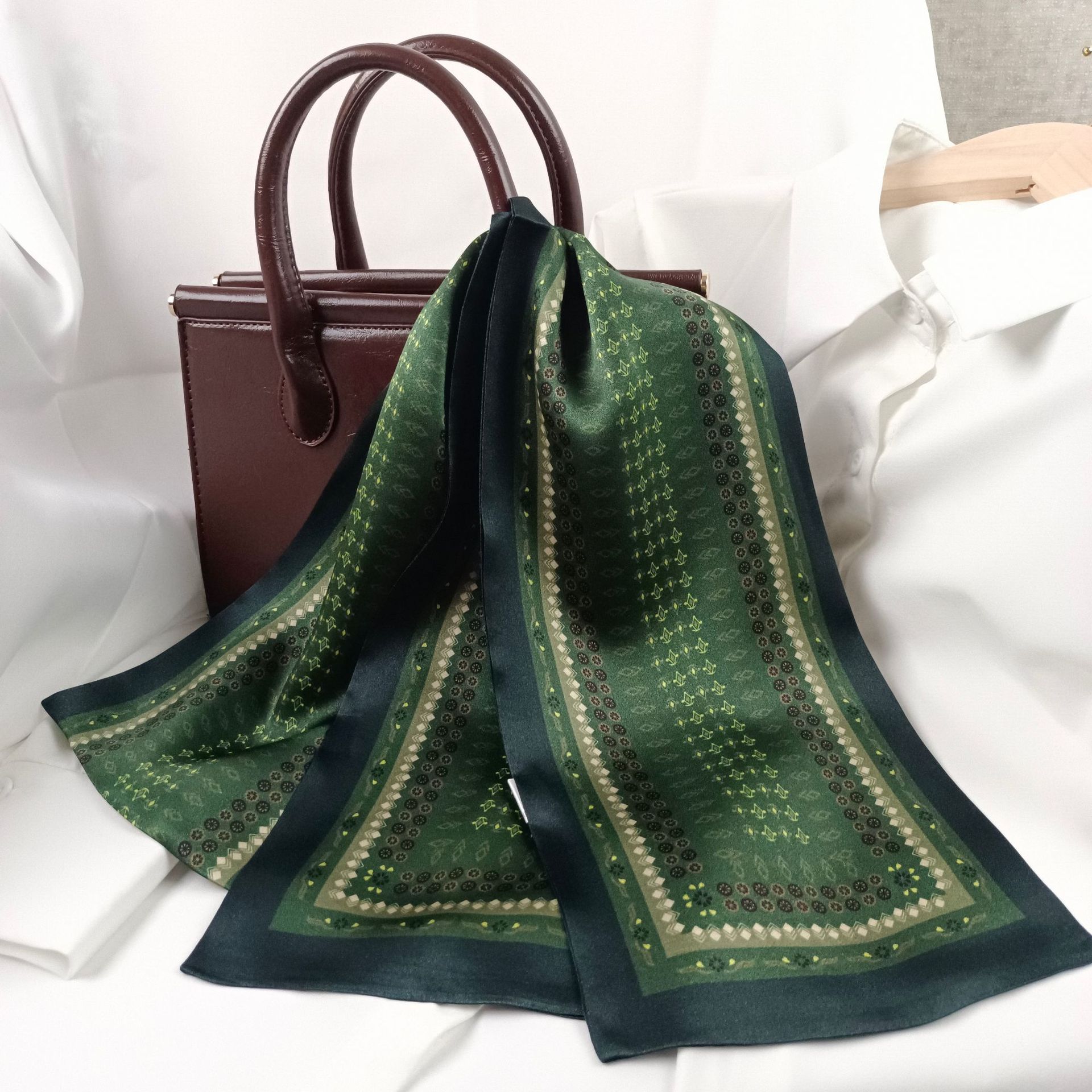 Oil Painting Real Silk Long Scarf For Women, Hangzhou Silk 100% Mulberry Silk Ribbon Decorative Korean Style Spring/Autumn Neck Scarf Hair Band - Thumbnail 2