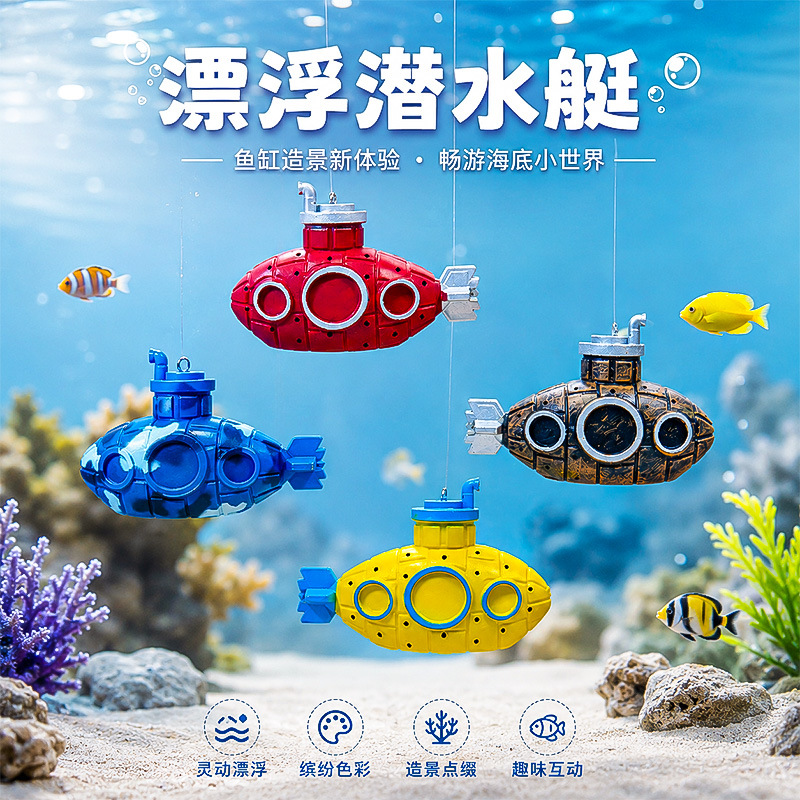 Mini submarino y buzo flotantes para paisaje de pecera, al por mayor image 1