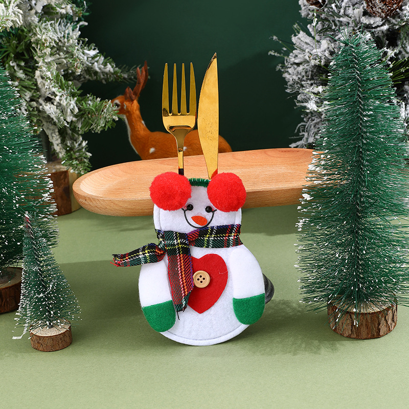 Weihnachtsdekorationen Weihnachtstischdekorationen Geschirrset Weihnachtsmann Schneemann Messer- und Gabelset Messer- und Gabelverschluss Weinflaschenset_voghion.com