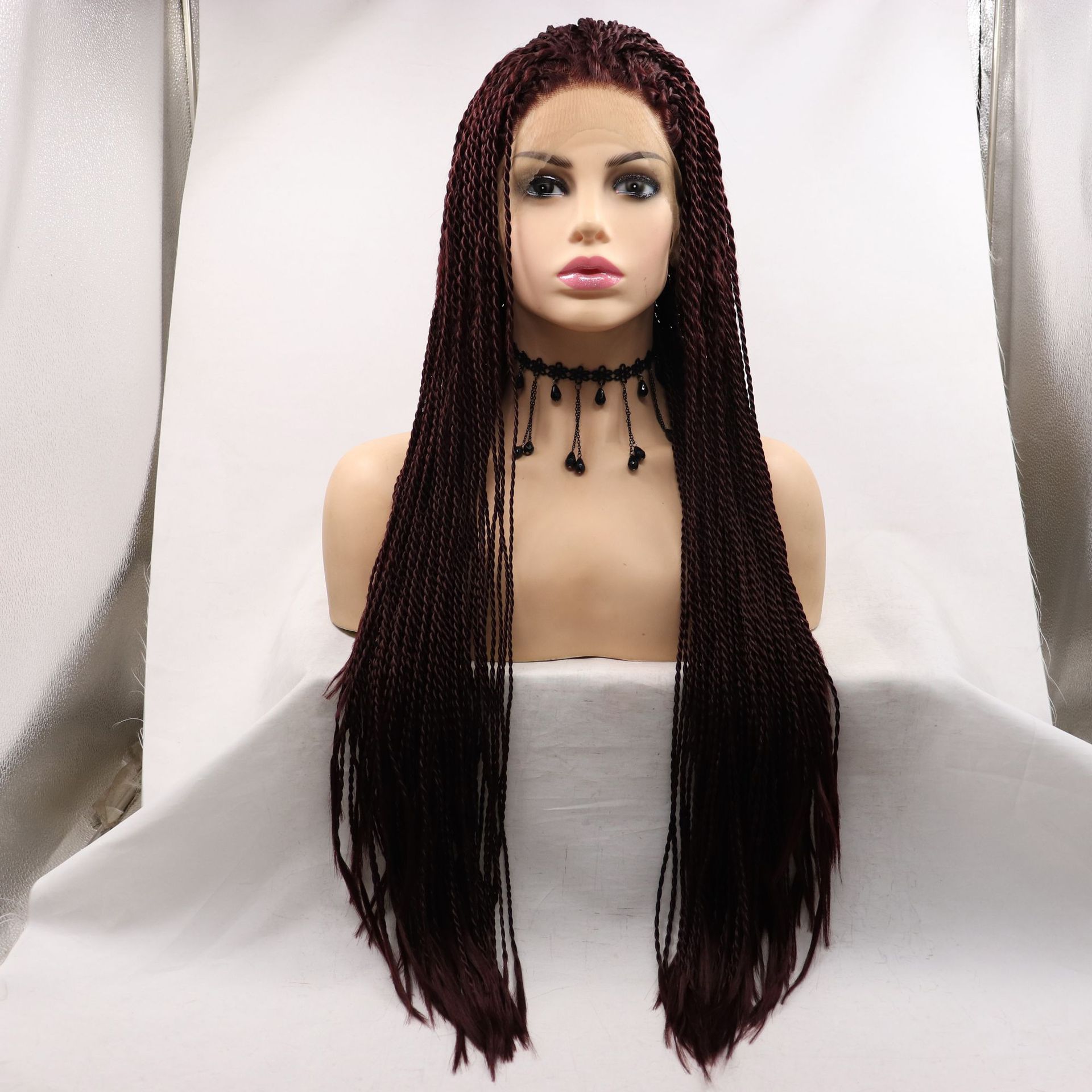 Europa y América NEWLOOK Front encaje moda nuevo cabello largo trenza peluca transfronteriza Lace Front Wigs