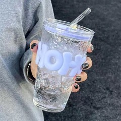 高颜値砕氷ストローカップガラスカップ家庭用大容量カラフルなアルファベットカップ蓋付き水カップ代発