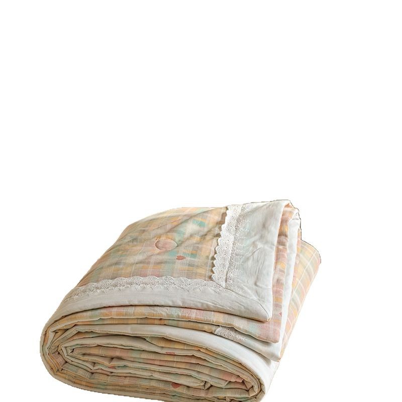 Edredón fresco de verano de soja de hilo de doble capa de algodón, edredón de aire acondicionado de encaje lavable a máquina de algodón, edredón de verano individual, juego de cuatro piezas