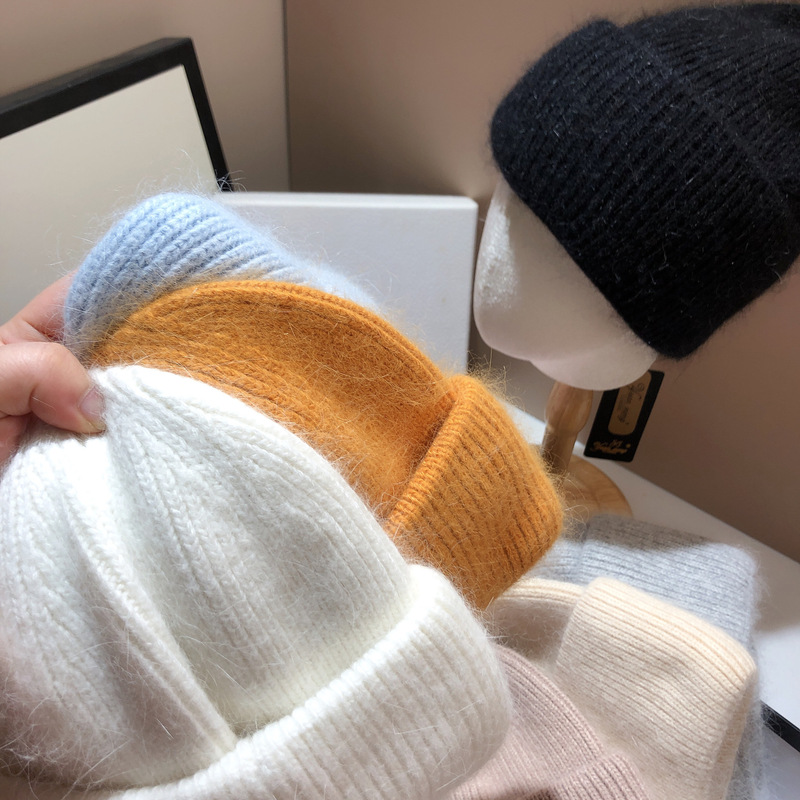 大量の輸出ロシアの厚い重さのウサギの毛のニットの帽子のファッションのシンプルな純色の柔らかいモチモチの保温の毛糸の帽子の女性|undefined