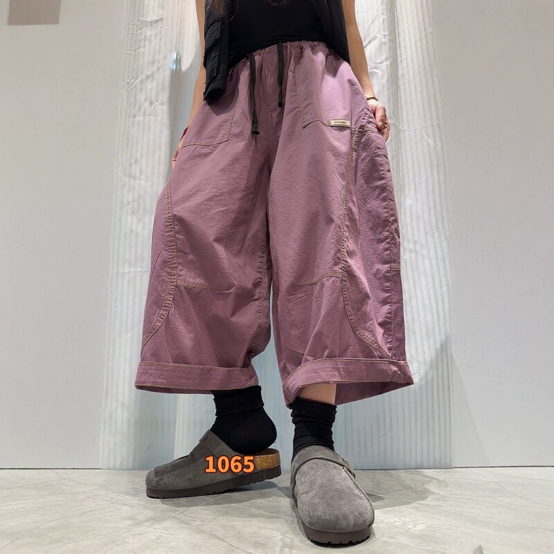 Huasha 2026 Summer New Collection Artistic Versatile Loose Simple Patchwork Plus-Size Cotton Women's Cropped Pants Trendy