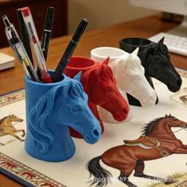 创意马头笔筒 跨境新品 办公室书房装装饰摆件 3D打印