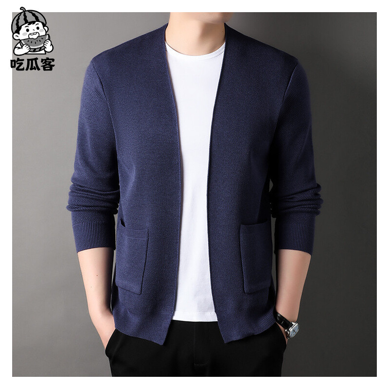 Counter Same Men's Sweater Knitted Cardigan Young and Middle-aged Real Pocket Solid Color Outer Wear Sweater Jacket Men's Cardigan