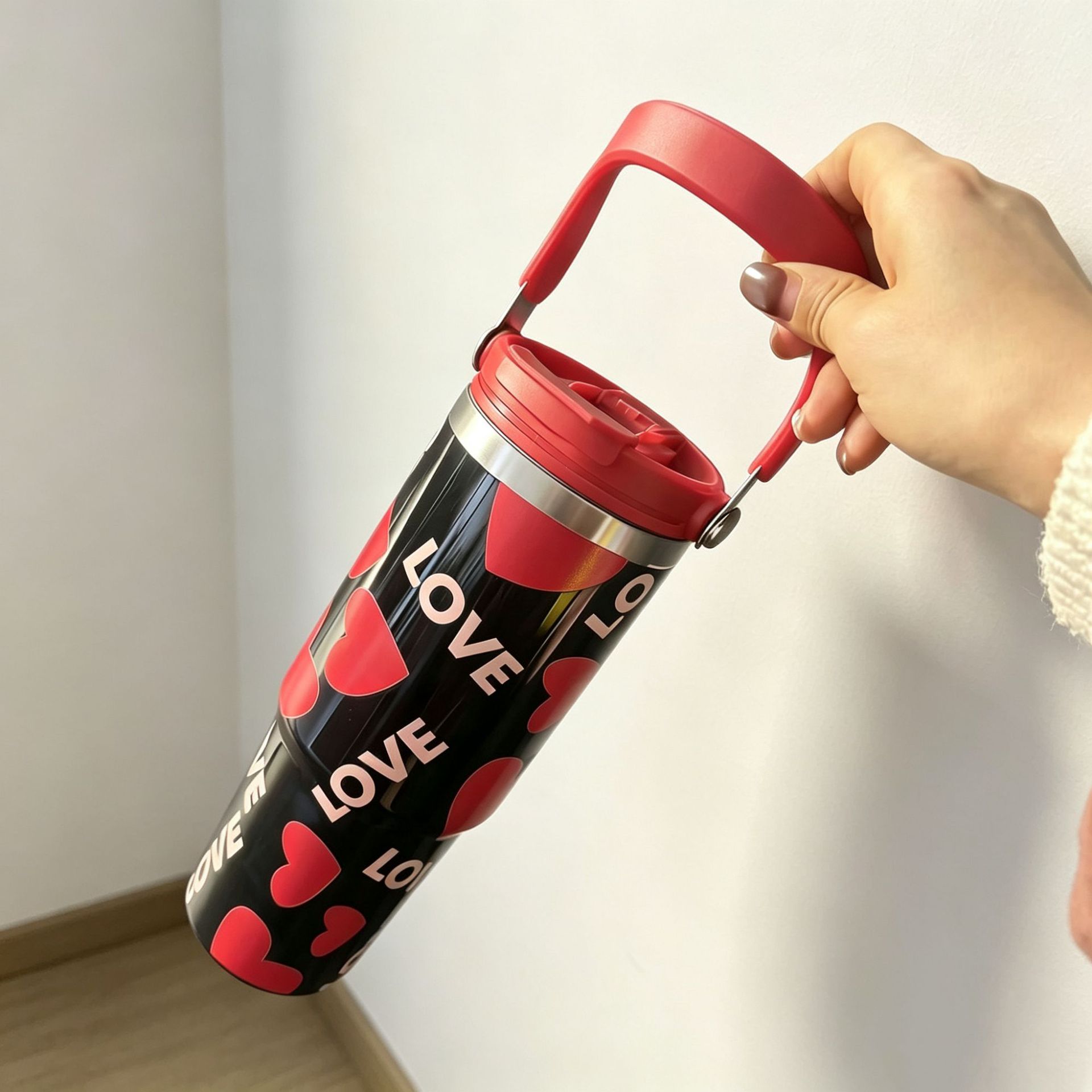 하트 주방 스텐컵 30oz 대용량 보온병 핸드드립 진공 빨대 텀블러