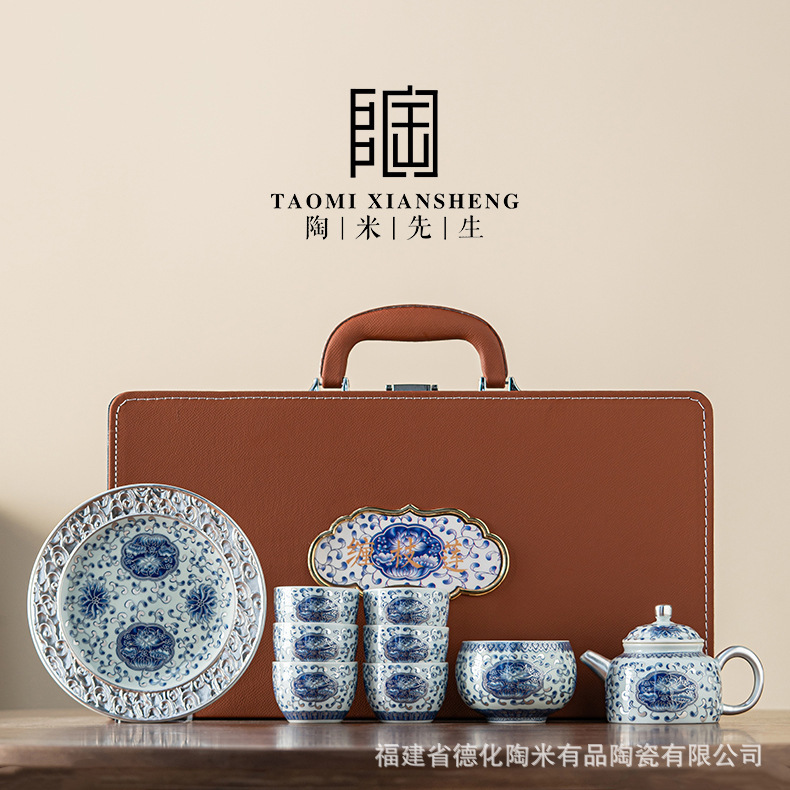 故宮文創銀青花の枝蓮の工夫茶器セットの軽豪華なティーポットは目上の指導者にプレゼントします。|undefined