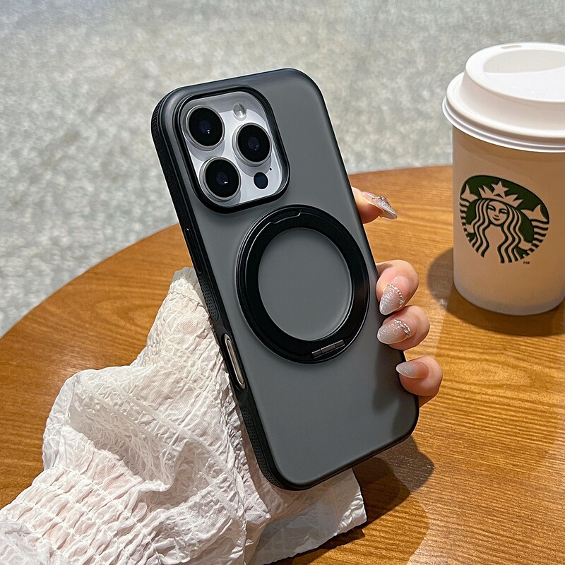 新款磁吸支点壳适用iphone16pro手机壳简约侧边防滑苹果15promax创意旋转支架14pro透色磨砂防摔16情侣保护套|undefined