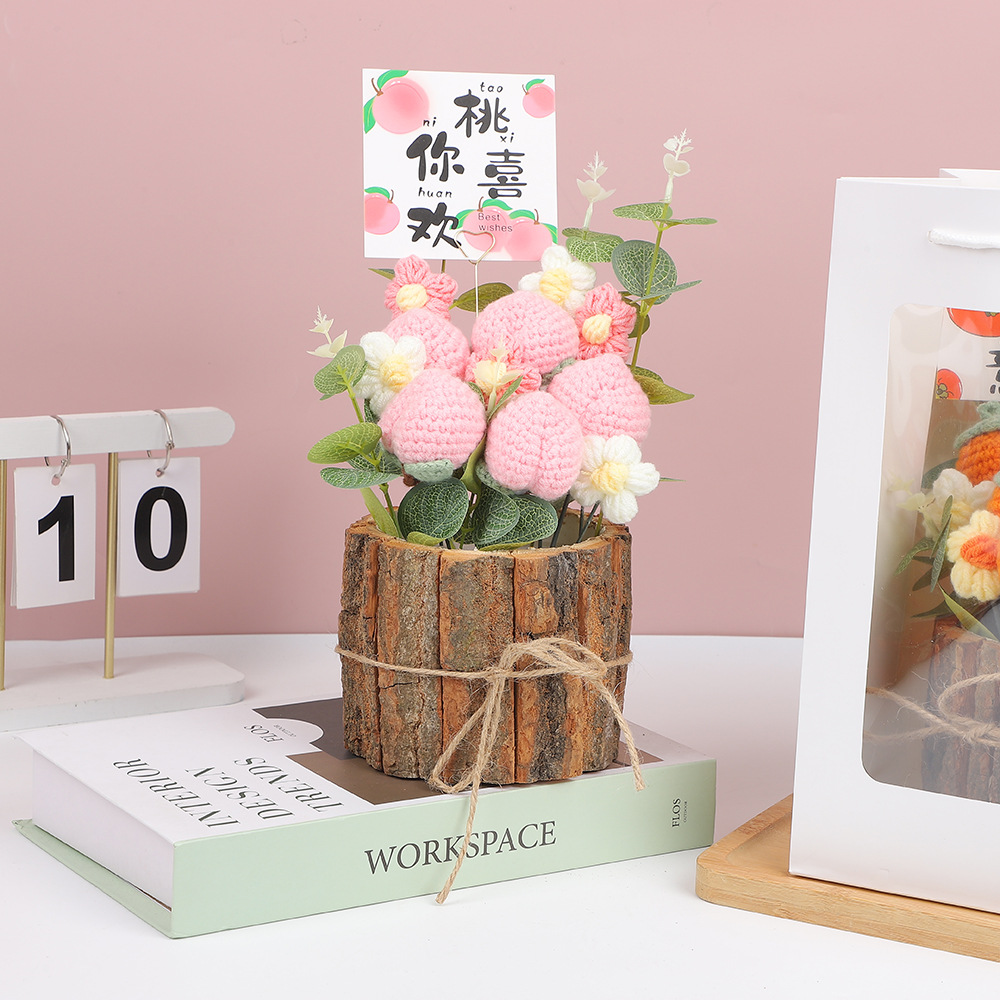 520 ramo de lana del día de la madre, regalo de cumpleaños, producto de alta calidad, tejido a mano, tejido a mano, decoración de cubo de árbol en maceta