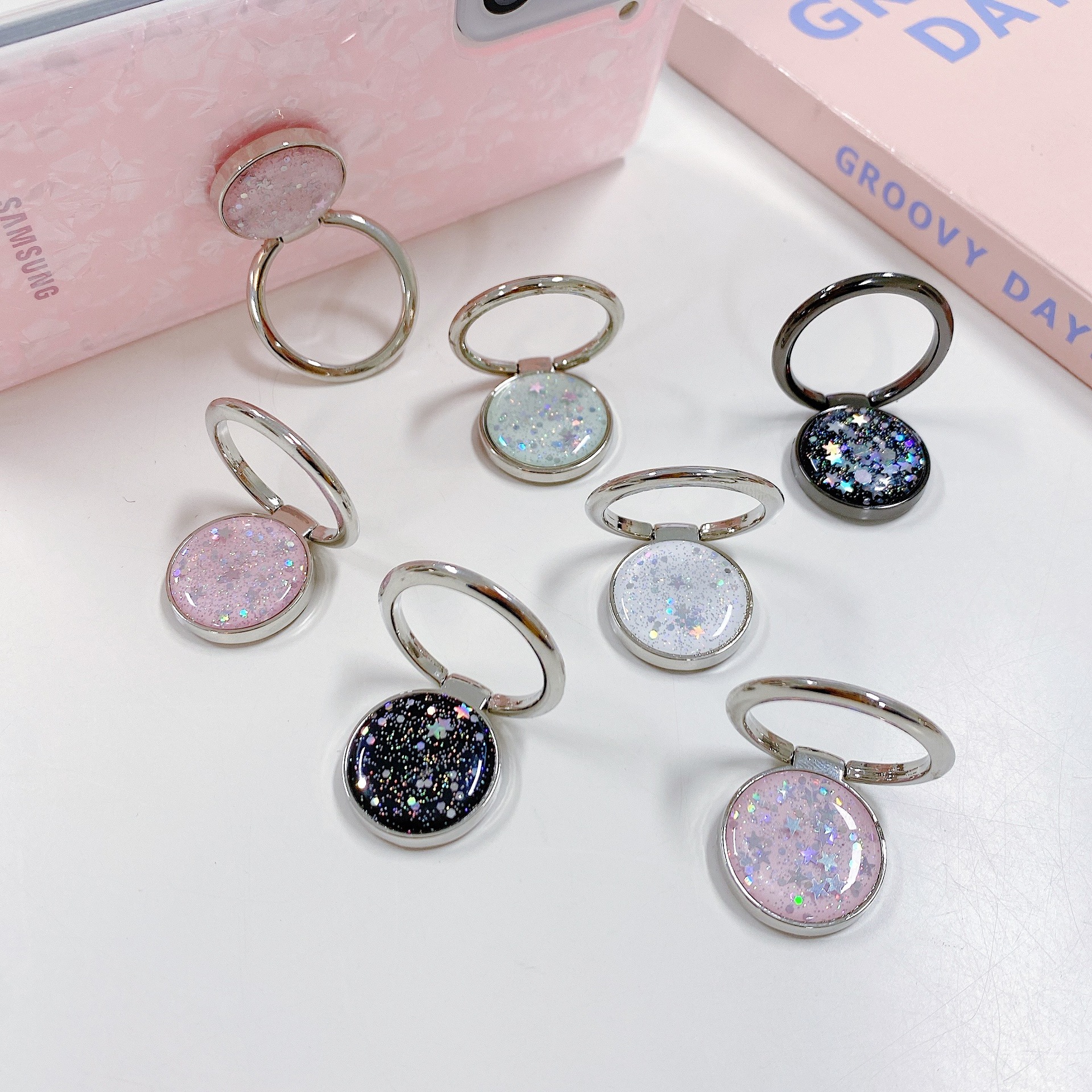 12g Weight Phone Ring Grips Classification Metal Material Round Pattern Basic, Simple Style Style Round Metal Basic Simple Style Phone Ring Grips 3