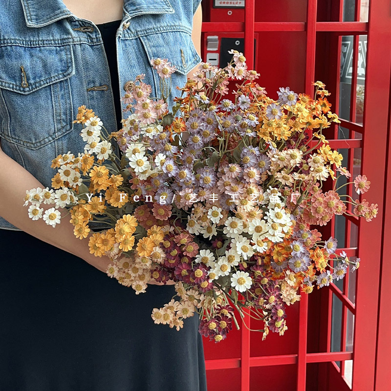 秋色長枝單支洋甘菊仿真花擺件小雛菊花束假花仿真花材小菊花批發
