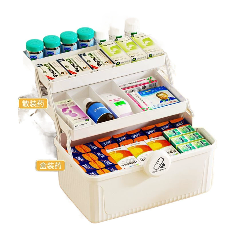 Ящик для хранения лекарств средней емкости Pill House Household Large -capacity Box Standard Drug Container Student Dormitory Multi -layer debris storage box Plastic