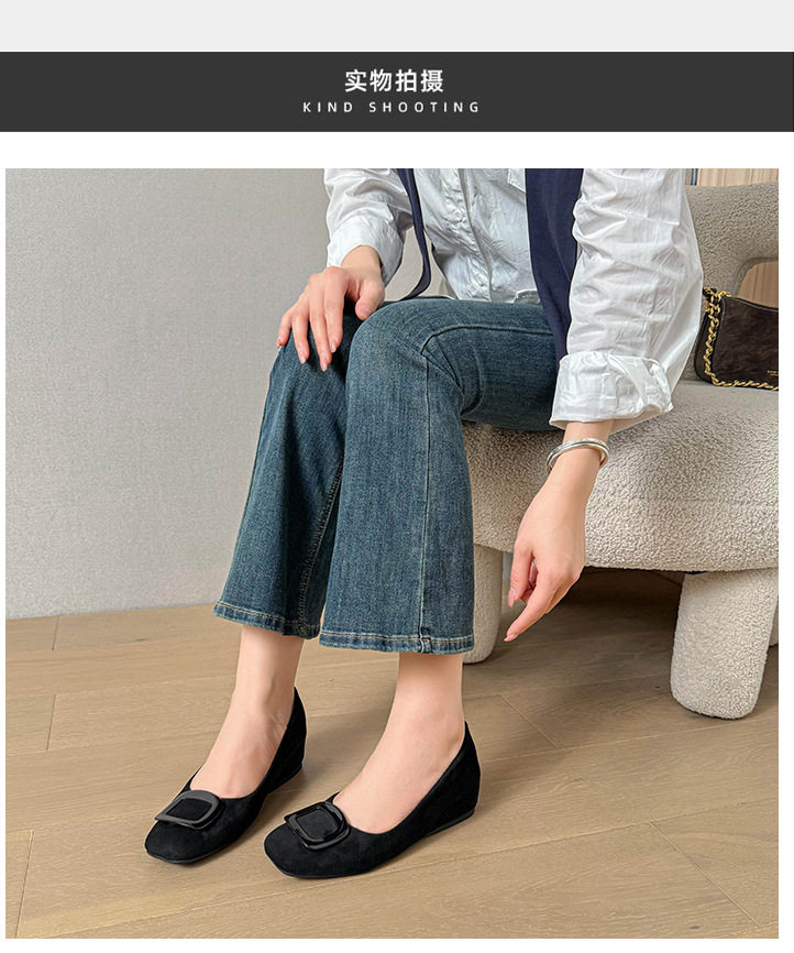 Giày bệt nữ mũi vuông khóa ngang, cổ thấp chất liệu nhung, gót xuồng 3–6 cm — Màu be, màu đen, màu đỏ chi tiết 25
