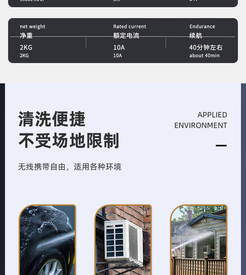 Home-use lithium battery high-pressure water gun wireless car wash machine set, rechargeable outdoor car washer