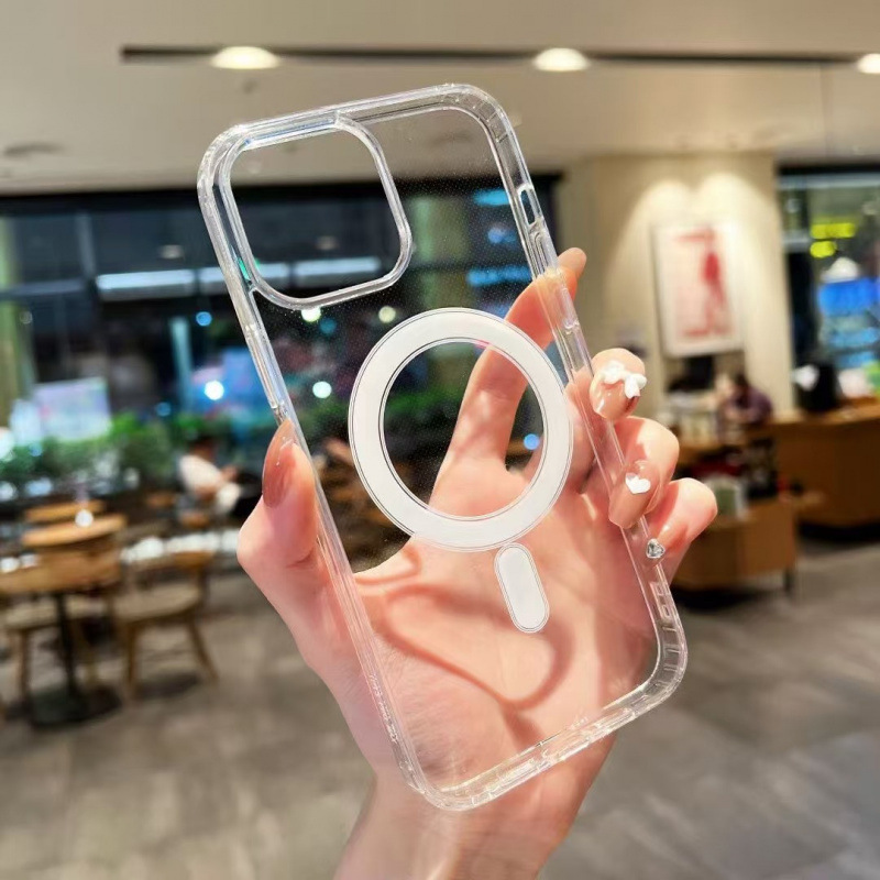 Transparent Acrylic Back Panel Magnetic Phone Case Suitable for Apple iPhone 16Pm to 7 Soft-Sided Protective Cover