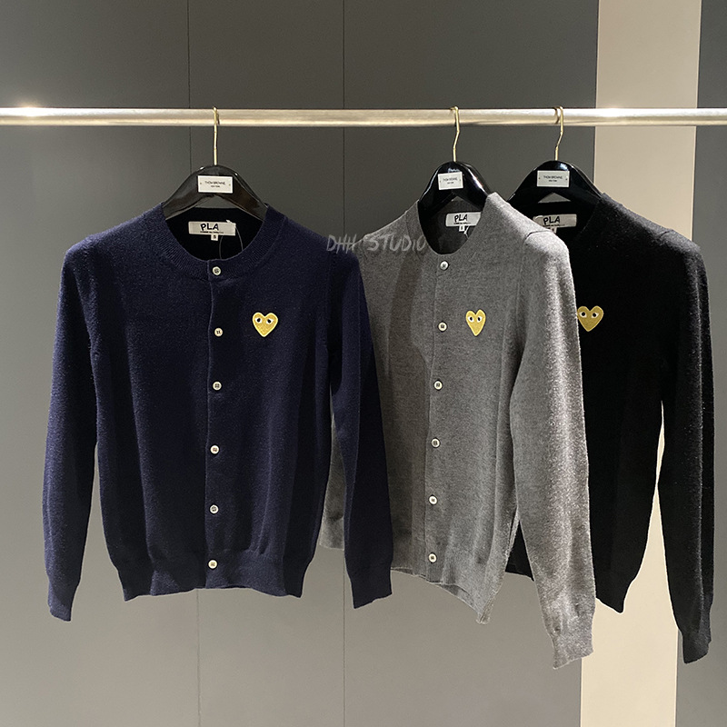 Trendy Brand play Kawajiu Knitted Sweater Men's and Women's Cardigan Pauling Golden Heart Loose Couple's Love Wool Jacket