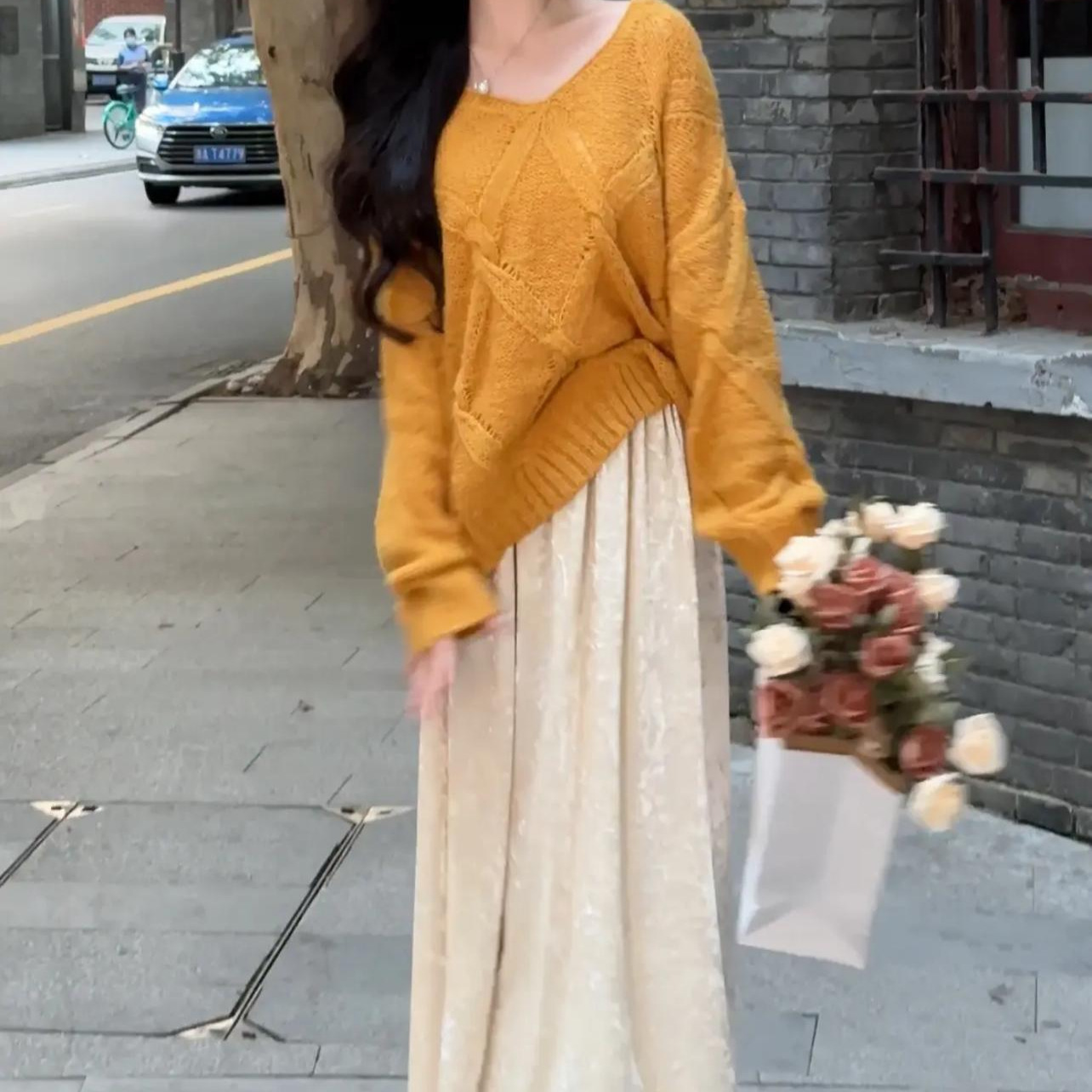 24 invierno Puyuan hermoso pequeño conjunto de principios de otoño 2024 nuevo suéter de viento perezoso camisa y media