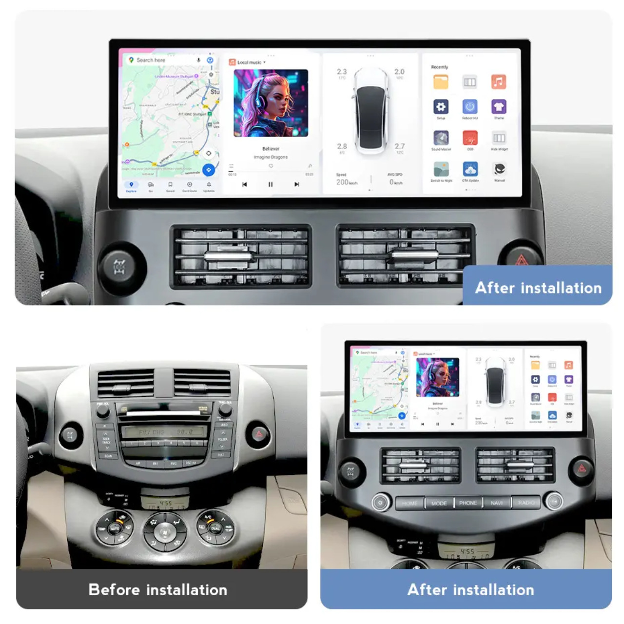 Cross-Border Applicable to Toyota Rav4 07-12 Models 12.3inch Android Smart Car Navigation All-In-One Dvd Player