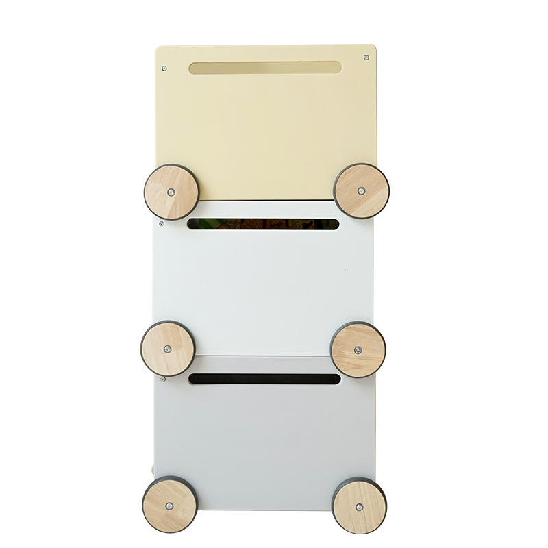 Jardín de infantes de niños de madera carro de juguetes caja de almacenamiento de libros móviles estante de almacenamiento mayorista