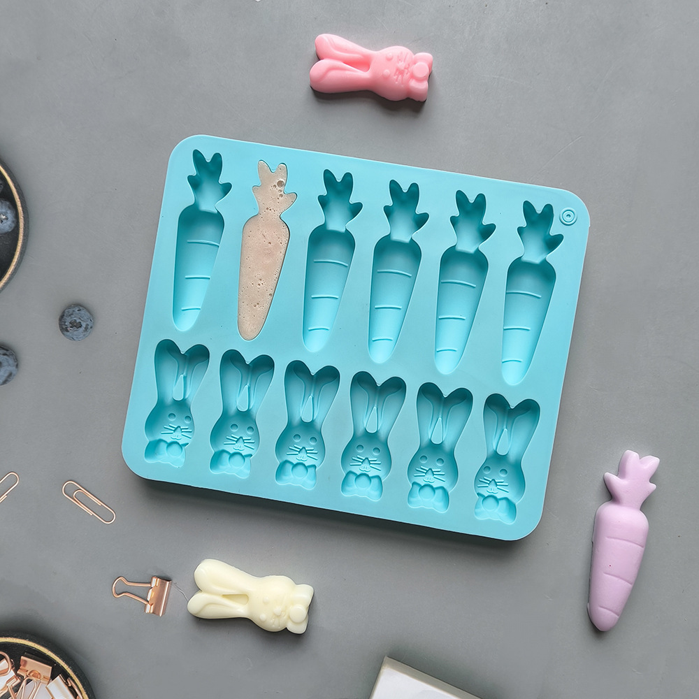 Nuevo conejo de zanahoria chocolate horneado galletas molde de silicona 3D hielo pastel decoración inserto 750