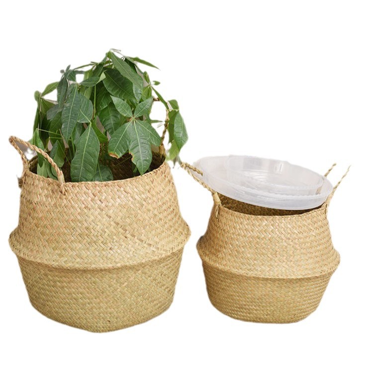 Cestas de flores de tejido manual puro diámetro medio 16 cestas de tejido de hierbas plegables de plantas portátiles en maceta cestas nórdicas