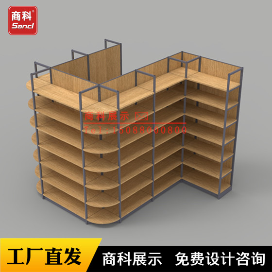 2025年新款精品超市灯光铁木结合货架带木底柜四柱包柱墙架厂家