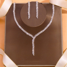欧美轻奢菱形首饰套装新娘饰品时尚水钻项链两件套Jewelry Set