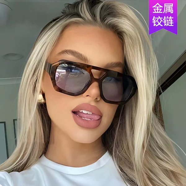 Cross-Border European and American Double-Bridge Irregular Sunglasses 2023 New Retro Personality Sunglasses Internet Celebrity Trendy Sunglasses