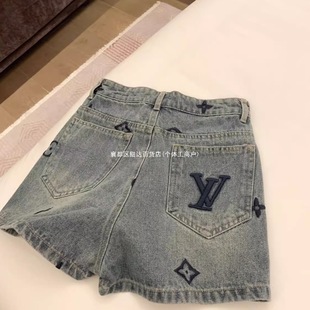Letter Embroidered Skirt, Denim Shorts, Women's Summer New High-Waisted Wide-Leg Pants, Outer Single Small Fragrant Hot Pants