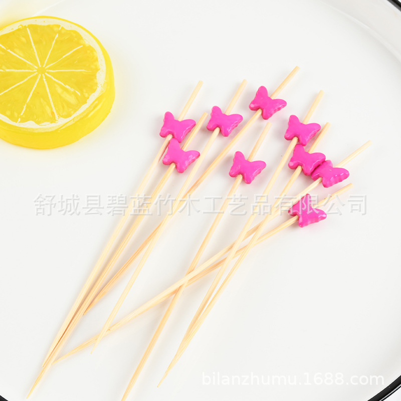 Mayorista Butterfly Fruit Stick desechable Tab de bambú Restaurante Supermercado Prueba de Tab de bambú Creativo Tab de aperitivos
