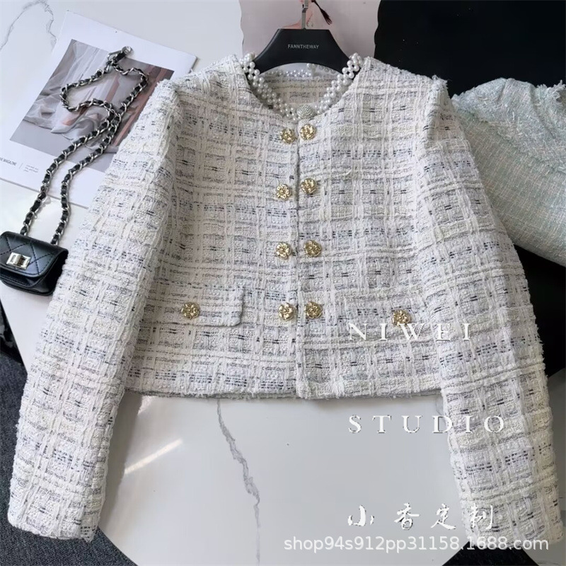 Woven Tweed Chanel-Style Jacket for Women, 2025 Autumn New High-End Plaid Slimming Petite Top