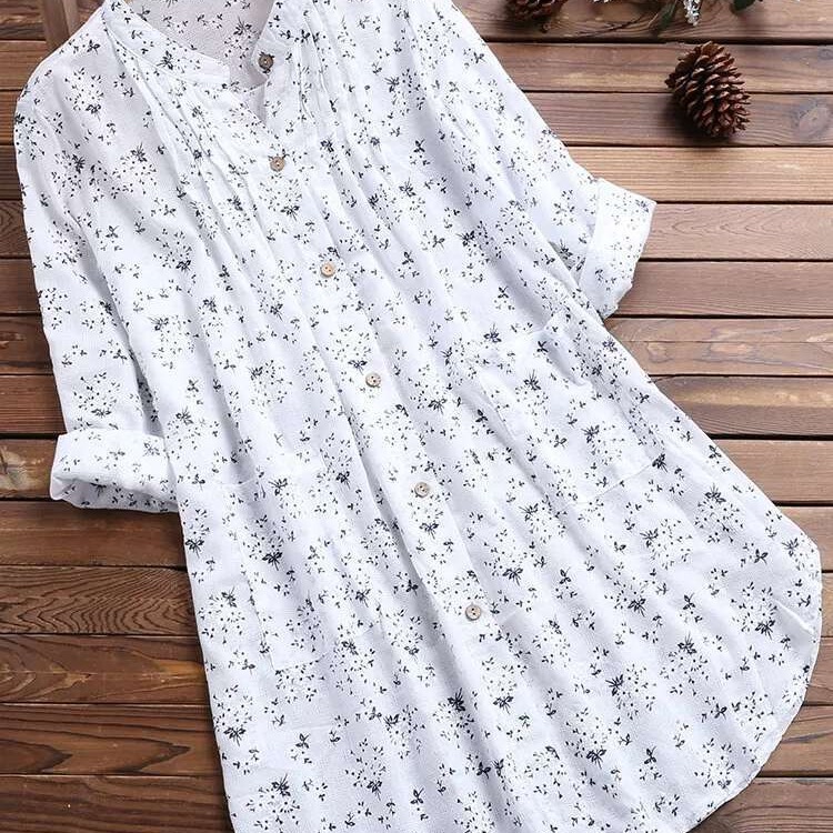 Vertical Collar Loose Casual Shirt Women's 2021 European and American eBay AliExpress Spring New Large Size Long Sleeve Floral Shirt
