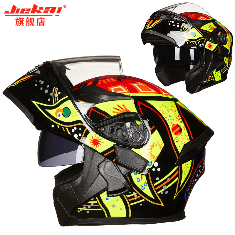 JIEKAI casco de exposición de la motocicleta de los hombres casco de doble lente de las mujeres de verano anti-niebla personalidad fresca con Bluetooth cuatro estaciones