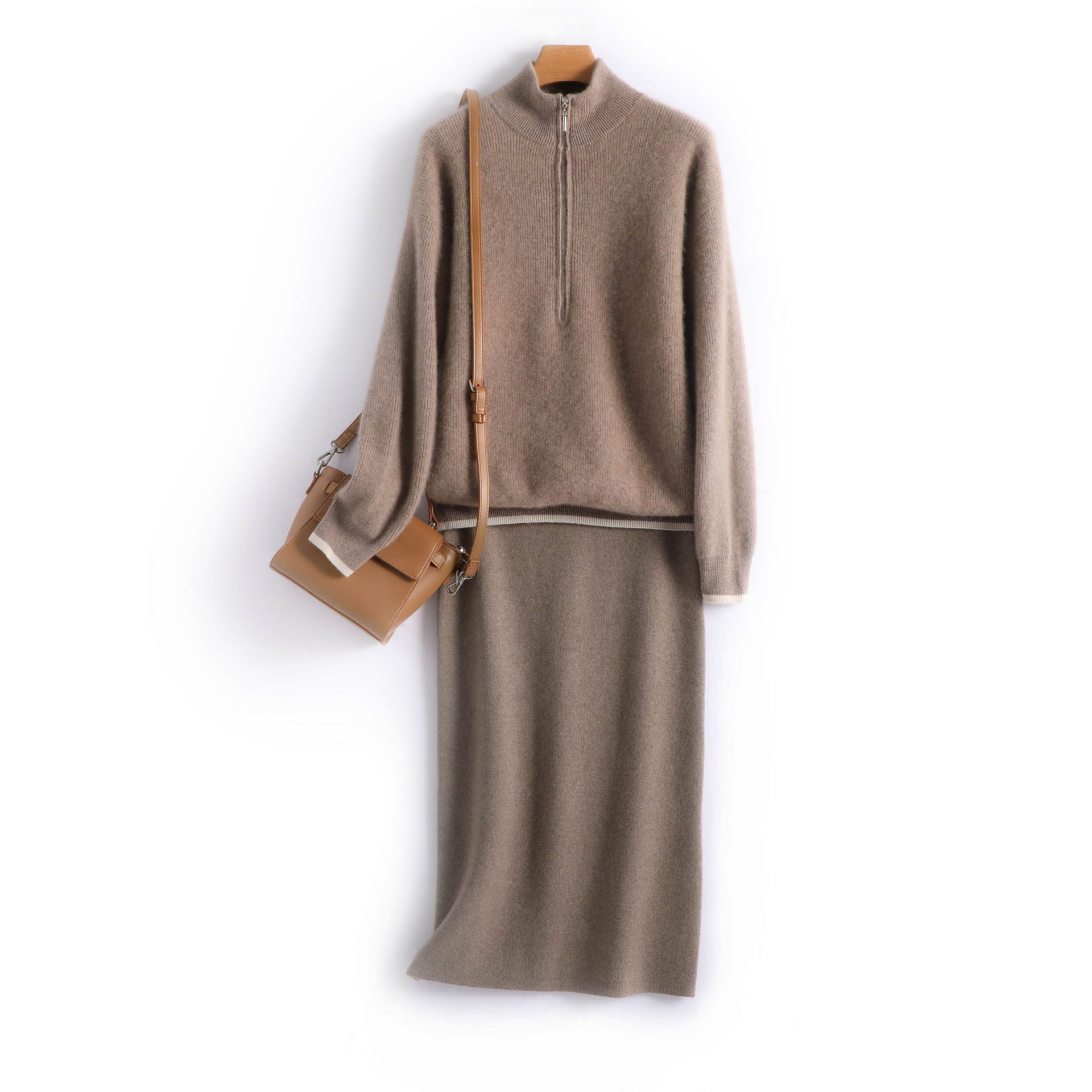 캐시미어 엉덩이 치마 여자 치마 2021 새로운 겨울 중간 길이 꽉 세트 스커트 높은 허리 원스텝 스커트