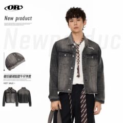OREETA丨复古做旧破洞牛仔外套男女可穿小众高级感痞帅风短款夹克