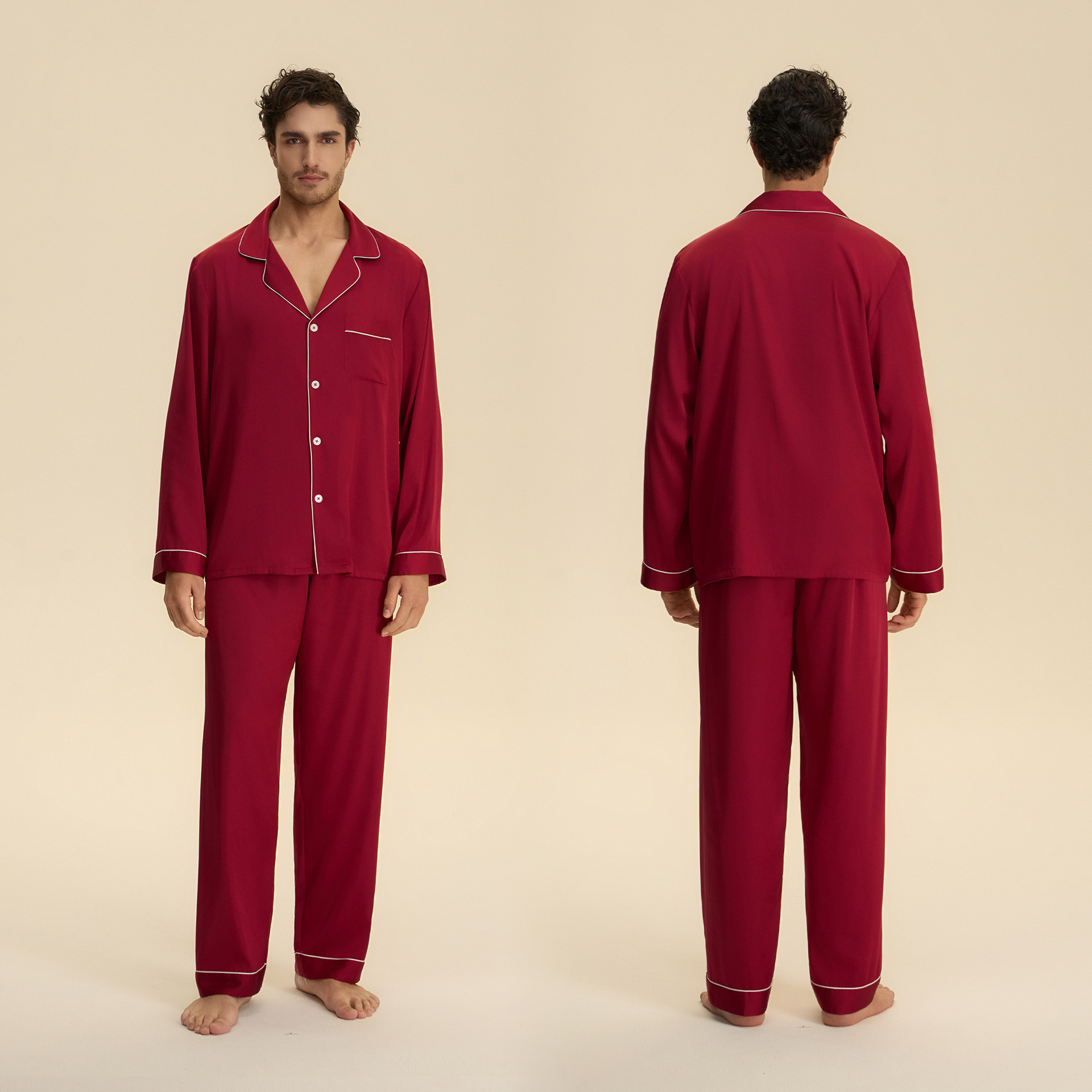 Nuevo conjunto de parejas transfronterizas de otoño satén casual y cómodo pijamas largos 3985 + 3986