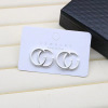 Earrings with letters, fashionable silver needle, silver 925 sample, Chanel style, bright catchy style